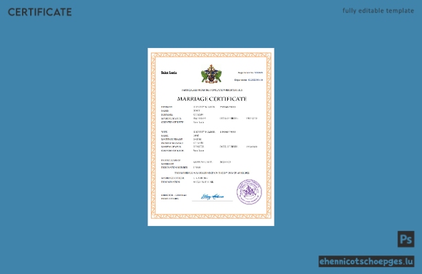 Heiratsurkunde von St. Lucia – Beispielansicht als Word- und PDF-Datei